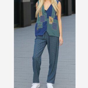 Napa Valley 2 Piece Women's Vest 2XL Pants 24W Blue W/Embroidery Elastic Waist